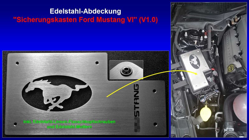 Präsentation Edelstahl-Abdeckung ''Sicherungskasten Ford Mustang VI'' (V1.0) [Pony-Logo oval u. MUSTANG-Schrift].jpg