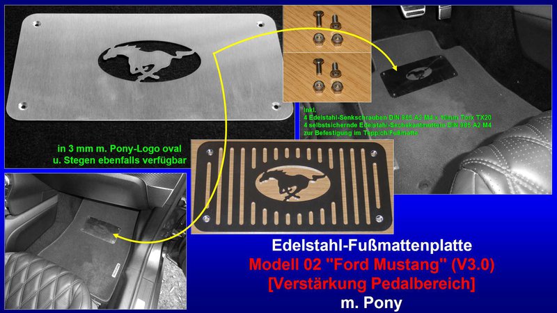 Präsentation Edelstahl-Fußmattenplatte Modell 02 ''Ford Mustang'' (V3.0) [Pony-Logo oval].jpg